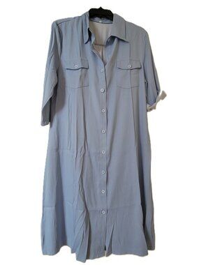 3/4 Sleeve Lapel Pocket loose button shirt dress
